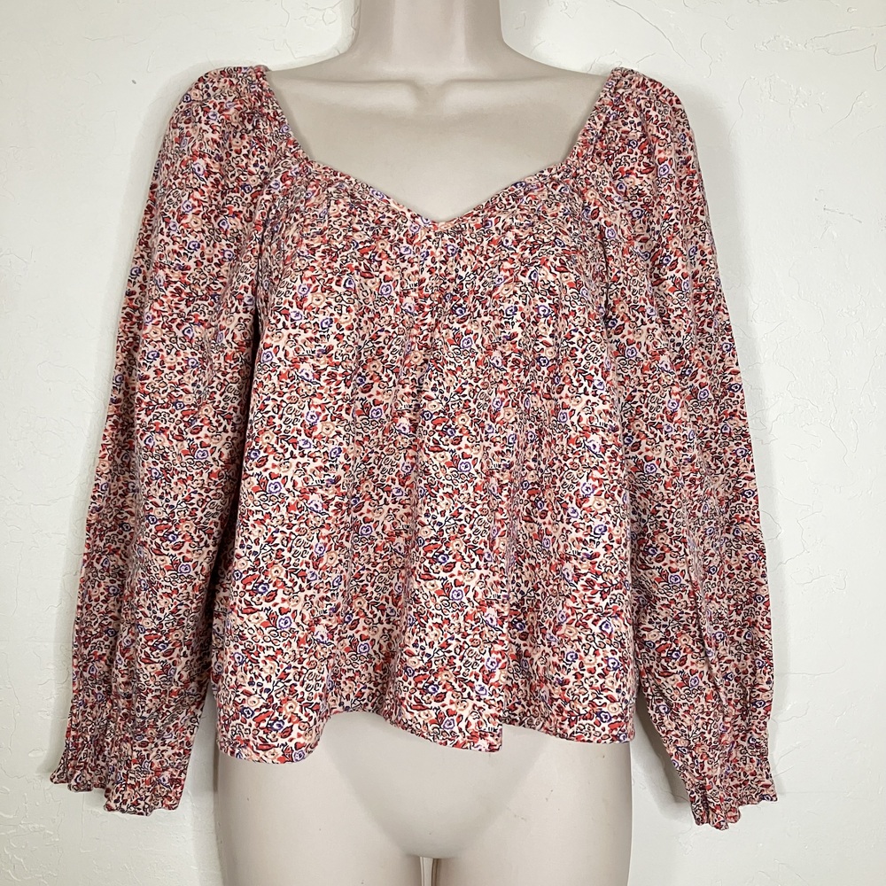 Universal Thread Ditsy Floral Peasant Red Pink Top Cotton Size XS